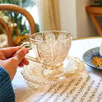 Koppar tefat vintage kaffekopp och tefat produkt latte glas te -upps￤ttning ￥teranv￤ndbara europeiska goBelets et verres dryckware