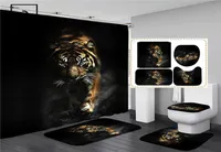Black Tiger Animals Printed Shower Curtain Set Bathroom Bathing Screen Antislip Toilet Lid Cover Carpet Rugs Kitchen Home Decor 21486427