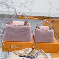 Designer Handbags Mink Fur Capcines Totes Bag Winter Crossbody Shoulder Bags Women Small Tote Wallts Leather Handle Removable Strap Gold 2022