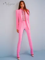 Kvinnors träningsdräkter AILIGOU 2022 NYA FALL ELEGANT 2 PIECE Pink Ol Women's Long Sleeve Blazer and Pants Set Celebrity Party Office Ladies Suit T221108