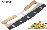Outil de coupe à gâteau en acier inoxydable Hoppeur de couteaux de slicer pizza tranche avec accessoires de pâte à poignée en bois et couverture de lame6437402