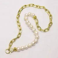 Correntes 5 fios de colar de pérolas artesanais elegantes cadeias de metal mulheres fecho de lagosta de zircão long 9794