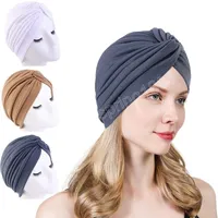 Frauen Stretchy Knot Twist Turban Cap Muslim dicke indische Hüte Stirnbänder Damen plissierte Hijab Hut weibliche Kopfbedeckung Haarzubehör