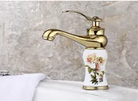 2020 Bas de salle de lavabo de style européen Basin doré robinet Jade Basin Gold et froid Tous-manche en cuivre Faucet 066693326