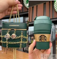 Cup Starbucks Cup Nouvel An Gift 384ml Classic Green Silicone Pliage Cup avec sac de chaîne Portable Accompagnant Cup7131641