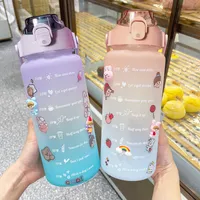 2 Liter Water Bottle with Straw Female Girls Large Portable Travel Bottles Sports Fitness Cup Summer Scale