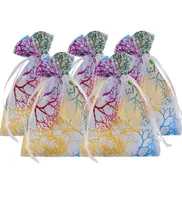 100pcs Patrón de coralina Bolsas de organa de sorteo bolsas de joyas de dulces para favores de fiesta de bodas bolsas de regalo de Navidad blanca 3 Siz3370482