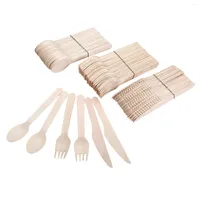 Dinnerware Sets 50pcs/150pcs Disposable Wooden Cutlery Forks/Spoons/Cutters Packing 16cm Knives Party Supplies Kitchen Utensil Dessert