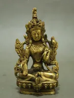 Folk Tibet Brass Buddhism Lotus Green Tara Bodhisattva KwanYin Buddha Statue5258551