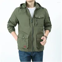 Men's Jackets Autumn Hooded Jacket Men Solid Color Multi-pocket Waterproof Quick Drying Military Green Cargo Chaquetas Plus Size M-8XL