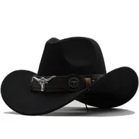 Wide Brim Hats Bucket Wome Men Black Wool Chapeu Western Cowboy Hat Gentleman Jazz Sombrero Hombre Cap Dad Cowgirl Size 56-58cm 221024