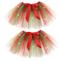 Jupes pour enfants filles de Noël vert rouge LED Light Up tutu jupe élastique Ribbon Bowknot Robe de danse de ballet en couches moelleux