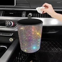 Interieur accessoires Rhinestone Car Trash Bin Can Mini Auto Outlet Air Vent Organizer afvalzak Crystal Garbage Container Opbergdoos