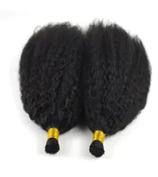 Cabello virgen brasile￱o I Tip Human Hair Extensions 1GS 100G Natural Black Color Kinky Curly Relino Callar itip 100 Huam7444241