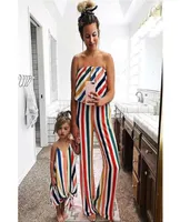 Famille Matching Tenues Mommy and Me Clothes Girls Girls Habille Stripe Sans manches Bandeau Rompers Mother Daughter Dress Lady039S Kid6554070