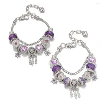 Braccialetti di fascino Fancy Heart Star Ciondolo Silver Silt Fine Bangles Brand Dreamy Purple Beads Bracciale per Women Jewelry Gift