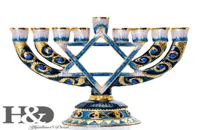 HD Hanukkah Hand Painted Enamel Candle Holder Chanukah Menorah Temple Hexagonal Star of David Candlesticks 9 Branch Home Party Y22225847