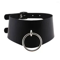 Choker 7cm Widen Women Necklace Black Punk PU Leather Double Buckle Necklaces Circle Pendant Gothic Party Jewelry Halsketting