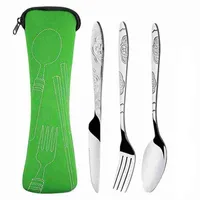 Portable Flatware Set with Zipper Bag Outdoor Travel Camping Recyclable Cutlery Pouch Forks Spoon Knife Dinnerware Kit