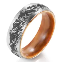 Band Rings 8mm Mountain Scene Brushed Wooden Mens Wedding Olive Pure Anniversary 221114