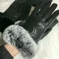 Designer Luxe Winterleerhandschoenen van Dames pluche touchscreen buiten thermische isolatie schapenvacht voor fietsen met warm geïsoleerde schapenvacht vingertop geschenk
