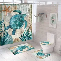Duschgardiner havssköldpadda tryck gardin vattentätt marint liv badmatta set polyester mattor toalett matta för rumsdekor 221104