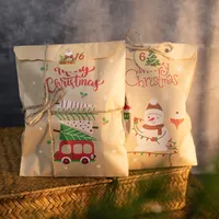 غلاف هدية 24Sets icraft عيد الميلاد كرافت الأكياس الورقية الحزب لصالح علاج التعبئة مجموعة الكعك مع ملصقات عيد الميلاد Red Snowman 221014
