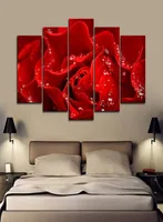 5pcs 액자 벽 예술 빨간 장미 꽃 벽 예술 침대 방 장식 포스터 및 인쇄 용 캔버스 페인팅 9713658