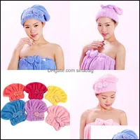 Shower Caps Bow Coral Fleece Shower Caps Nylon Cotton Dry Hair Water Bath Hat Mti Colours Drying Hairs Hooded Towel Arrival 2 3Hf L2 Dhcvd