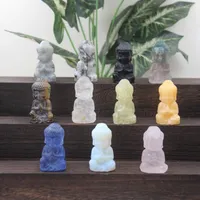 Decorative Figurines 2.4&quot; Natural Gemstone Carving Buddhas Figurine Healing Crystal Carved Lucky Energy Meditation Stone