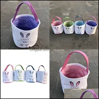 Storage Baskets Lovely Rabbits Pattern Bucket Bag 23X25Cm Fashion Handmade Canvas Gifts Candy Hand Basket Diy Easter New 12Jz J2 Dro Dhfcm