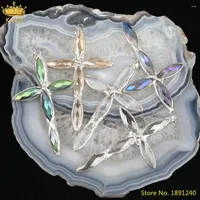 Hangende kettingen 5 stks/kavel vergulde tin borgtocht glazen kristal kruis sieraden zilverachtige kralen voor oorbellen ketting diy