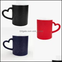 Mugs Diy Color Changing Tumblers Sublimation Blank Twinkle Star Love Heart Handle Cup No Lid Pillar Shape Mugs Arrival 6Ex G2 Drop D Dhbkx