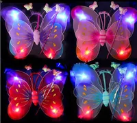 EMS 50 Sets LED Flash Glow Two Layers Fairy Wings set wing headband wand butterfly wing with light KTV Disco Kids Christm5557051