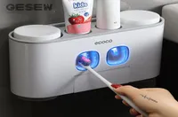 GESEW Magnetic Toothbrush Holder Bathroom Automatic Toothpaste Dispenser Wall Paste Toothpaste squeezer Bathroom Accessories Set Y4527193