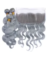 8a neues graues Haarwebe mit 13x4 Ohr -Ohr -Ohr -Spitze Frontaler Verschluss Gray Body Wave Virgin menschliches Haar Bündel 8050780