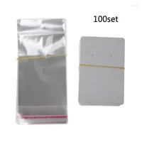 Jewelry Pouches 100Pcs Blank Kraft Paper Packaging Card Tags Used For Necklace Earring Display Cards With Self- Bags