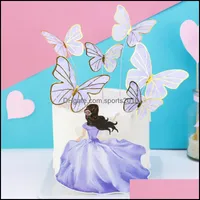 Andere evenementenfeestjes Purple Beauty Butterfly -vormig decor avond feestje bruiloft decoreren bak cake vergulden plug in eenheid ne dhuog