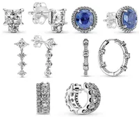 Yeni 925 STERLING Gümüş Küpe Köpüklü Pave Barlar Halo Çift Band Square Hoop Küpe Kadınlar için Pandora Jewelry6087884