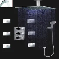 SPA Thermostat Bath Shower Faucet For Bath With 16 Inch LED Rainfall Shower Head Set Bathroom Products 007-16-3H2686