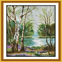 호수 풍경의 아름다운 전망 홈 장식 그림 수제 크로스 스티치 자수 바느질 세트 세트 캔버스 DMC 14ct 289m에 인쇄 된 인쇄