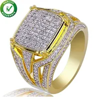 Hip -Hop -Schmuck Diamantring Herren Luxusdesigner Ringe Micro Pave CZ ICED Out Bling Big Square Finger Ring Gold Plated Hochzeit AC5483492