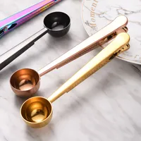 Two in one Stainless Steel Coffee Spoon Sealing Clip Kitchen Gold Accessories Recipient Cafe Expresso Cucharilla Decoration GWA492