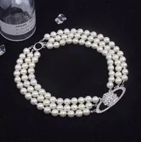 Saturn Necklaces Pearl Beaded Diamond Tennis Necklace Woman Silver Plating Triple Chains Vintage Trendy Style Desigenr Jewelry7143026