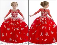 2022 Fantastiche eleganti maniche lunghe rosse Girl039s Abiti da concorso perline Little Allan Allan Werbowy Dress per Pageant Hy11324624687