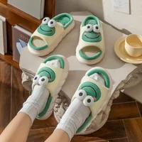 Slippers Cartoon Cute Frog Linen Slippers For Women Funny Male Home Slides Thick Bottom Home Shoes Cotton Linen Couple Indoor Slippers 221115