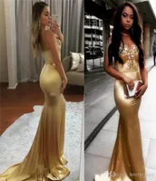 2019 ￡rabe Dubai Sexy Gold Evening Dress Mermaid Sweetheart Celebrity Formal Holiday Wear Fiesta de graduaci￳n Vestido personalizado Made Plus Size7736504