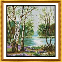 호수 풍경의 아름다운 전망 홈 장식 그림 수제 크로스 스티치 자수 바느질 세트 세트 캔버스 DMC 14CT 2026에 인쇄 된 인쇄