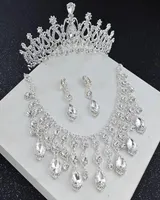 Vintage 2022 Crystal Silver Bridal Crown Jewelry Brincha Sets Sets Women Wedding Acessórios Conjunto de eventos formais WearDress6309988