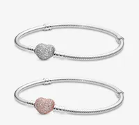 925 Sterling Silver Charm Bracelets Heart Bright Buckle Snake Chain Fit Pandora Bracelet2556906